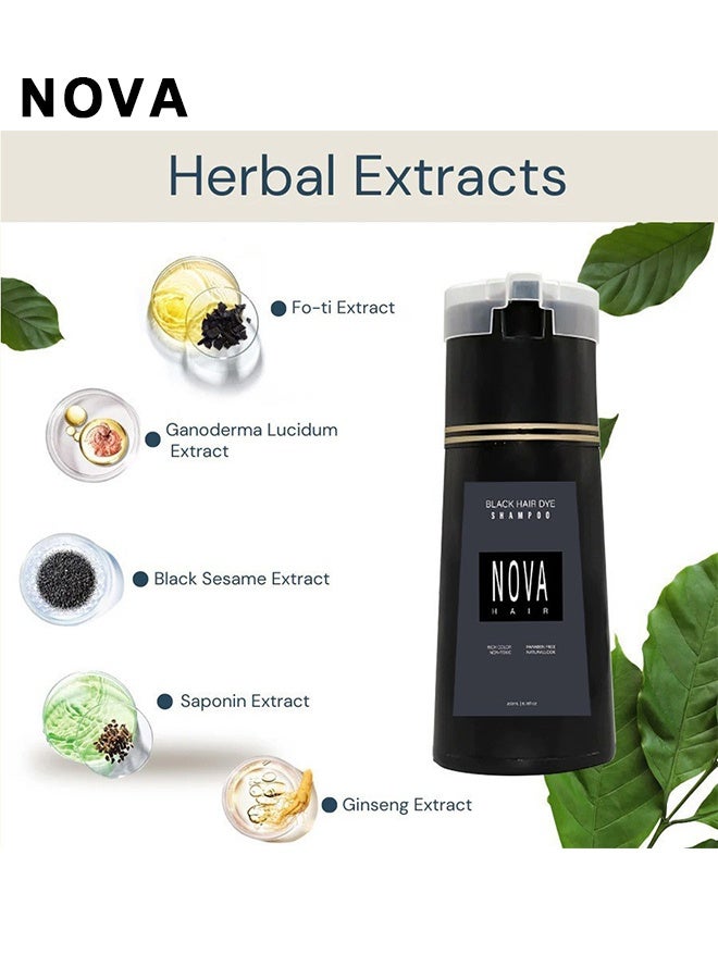 نوفا شامبو صبغة الشعر السوداء، شامبو صبغة الشعر الفورية نوفا، شامبو صبغة الشعر الأسود نوفا 3 في 1، شامبو تلوين الشعر بالأعشاب لتغطية الشعر الرمادي، للرجال والنساء (أسود) - Image 3