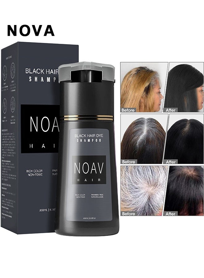 نوفا شامبو صبغة الشعر السوداء، شامبو صبغة الشعر الفورية نوفا، شامبو صبغة الشعر الأسود نوفا 3 في 1، شامبو تلوين الشعر بالأعشاب لتغطية الشعر الرمادي، للرجال والنساء (أسود) - Image 1