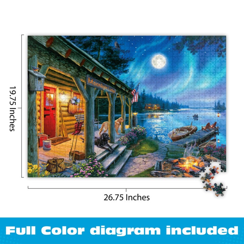 Buffalo Games Darrell Bush - Moonlight Lodge - 1000 Piece Jigsaw Puzzle - Multicolor, Rectangular - Includes Poster - 1000 Piece Puzzle for Adults - Scenic Landscape - Image 2