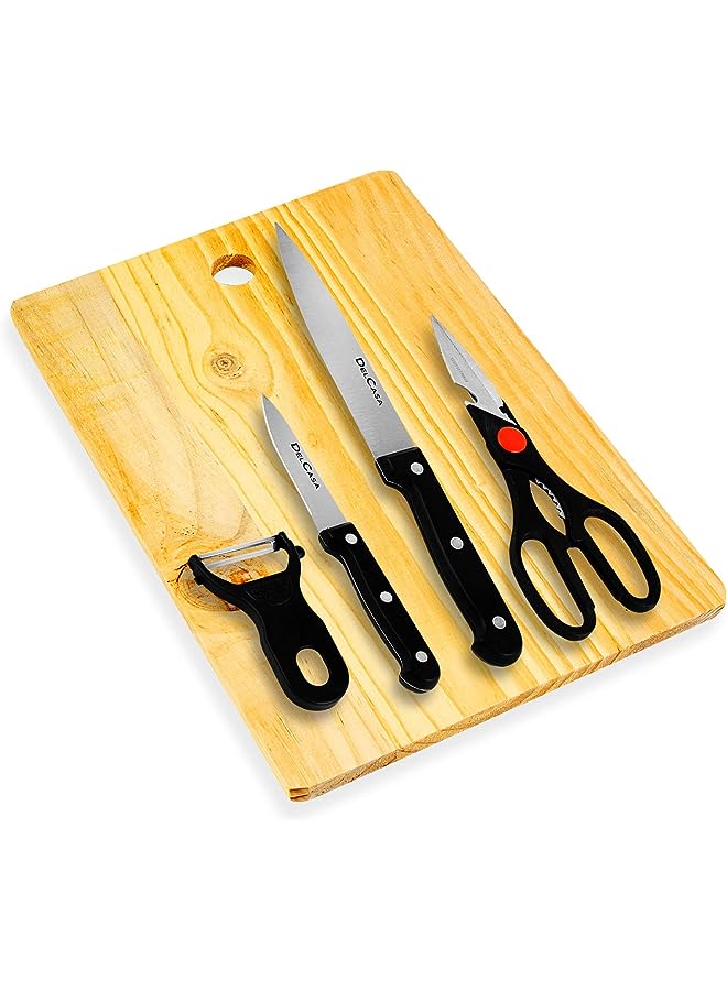 DELCASA Dc1013 5 Pcs Kitchen Knife Set With Cutting Board Complete Set With Paring Knife, Chef Knife, Peeler, Utility Knife & Cutting Board Stainless-Steel Sharp Blades Best Kitchen Gift, Multi-Colour  - Image 1