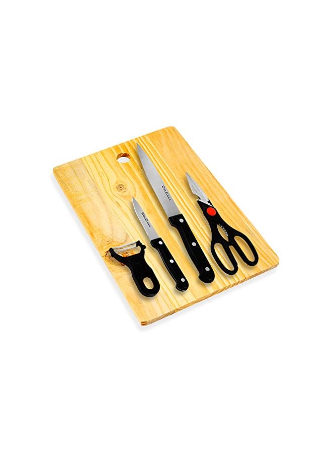 DELCASA Dc1013 5 Pcs Kitchen Knife Set With Cutting Board Complete Set With Paring Knife, Chef Knife, Peeler, Utility Knife & Cutting Board Stainless-Steel Sharp Blades Best Kitchen Gift, Multi-Colour  - Image 2