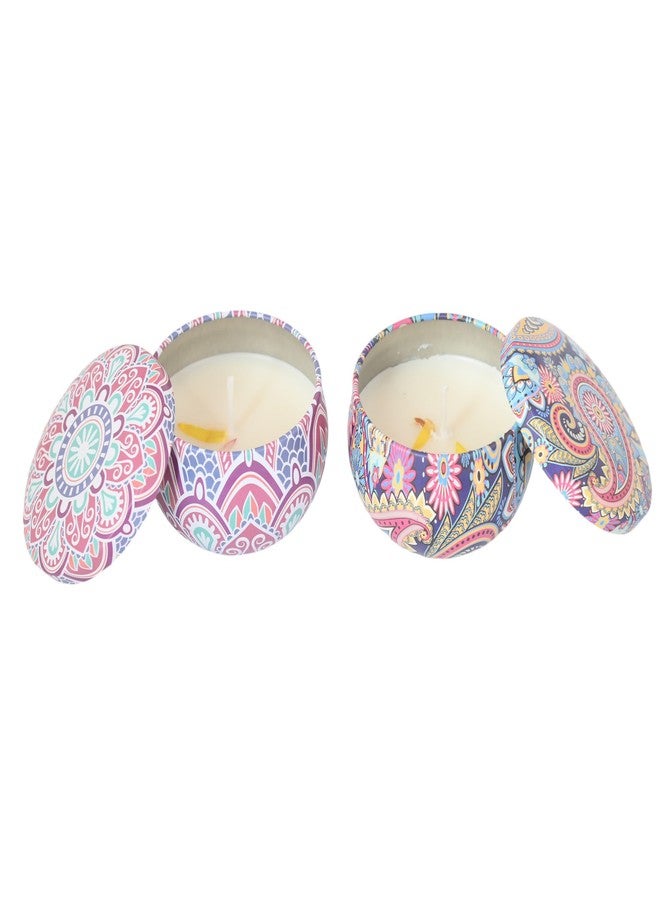 كرافت فاتيكا مجموعة شموع معطرة من كرافت فاتيكا (قطعتان) - علبة شموع معطرة هدية للنساء والرجال، مجموعة شموع للعلاج بالروائح، علبة معدنية مطبوعة صديقة للبيئة - شموع لتزيين المنزل، زينة ديوالي للمنزل - Image 4