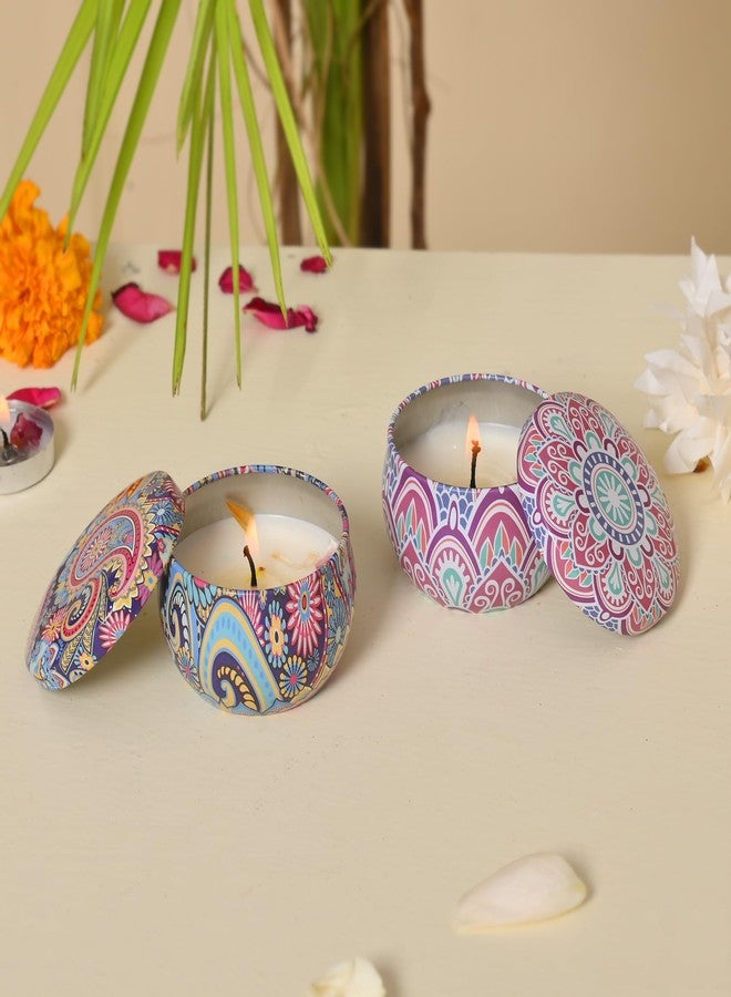 كرافت فاتيكا مجموعة شموع معطرة من كرافت فاتيكا (قطعتان) - علبة شموع معطرة هدية للنساء والرجال، مجموعة شموع للعلاج بالروائح، علبة معدنية مطبوعة صديقة للبيئة - شموع لتزيين المنزل، زينة ديوالي للمنزل - Image 2