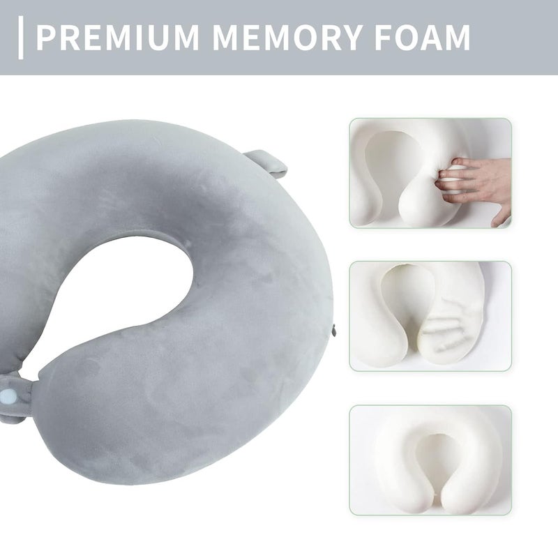 YUNHAO Neck PillowMemory Foam Travel Pillow Ultra Soft Comfortable Cushion for Neck Support Airplane Pillow for Traveling Car Home Office with Snap Strap Soft Washable Cover Light Grey - Image 5