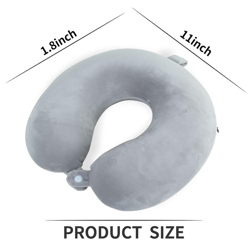YUNHAO Neck PillowMemory Foam Travel Pillow Ultra Soft Comfortable Cushion for Neck Support Airplane Pillow for Traveling Car Home Office with Snap Strap Soft Washable Cover Light Grey - Image 2