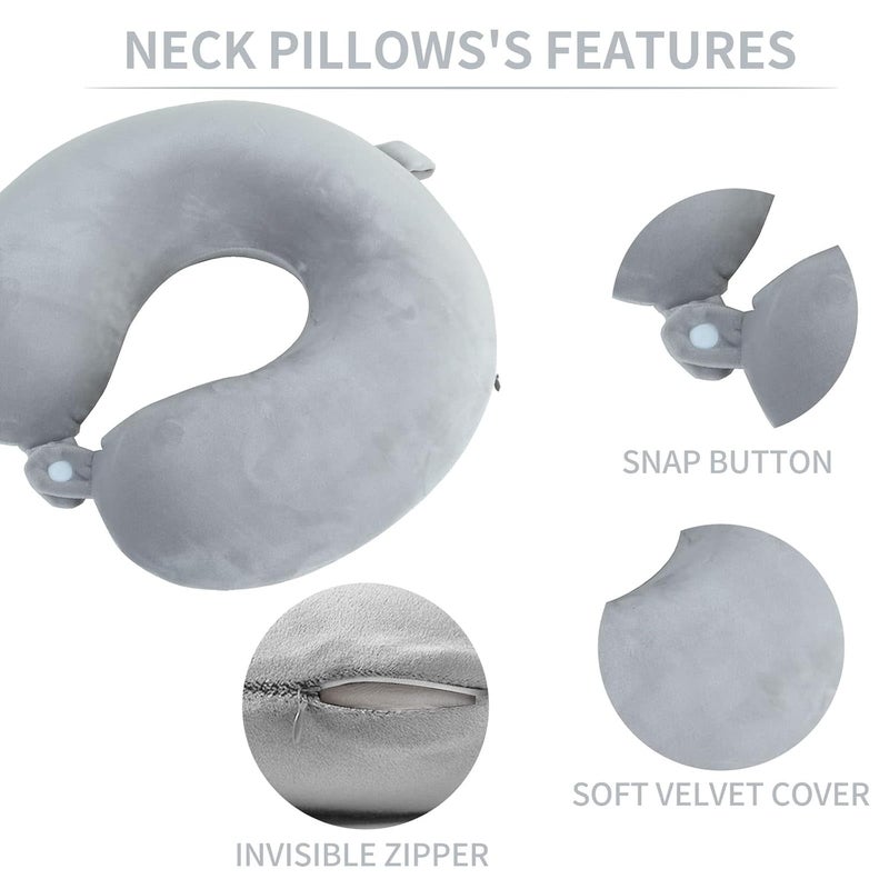 YUNHAO Neck PillowMemory Foam Travel Pillow Ultra Soft Comfortable Cushion for Neck Support Airplane Pillow for Traveling Car Home Office with Snap Strap Soft Washable Cover Light Grey - Image 4