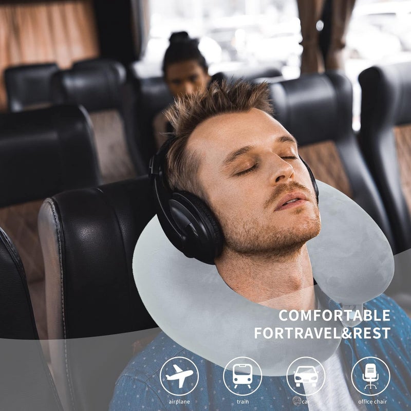 YUNHAO Neck PillowMemory Foam Travel Pillow Ultra Soft Comfortable Cushion for Neck Support Airplane Pillow for Traveling Car Home Office with Snap Strap Soft Washable Cover Light Grey - Image 3