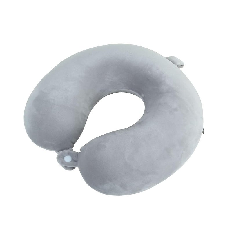 YUNHAO Neck PillowMemory Foam Travel Pillow Ultra Soft Comfortable Cushion for Neck Support Airplane Pillow for Traveling Car Home Office with Snap Strap Soft Washable Cover Light Grey - Image 1