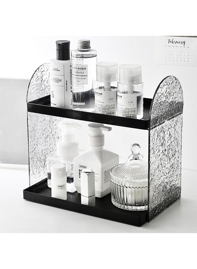 يلا جوي منظم العطور، منظم المكياج، منظم الحمام الأكريليكي، رف تخزين مستحضرات التجميل العصري، رمادي وأسود - Image 1