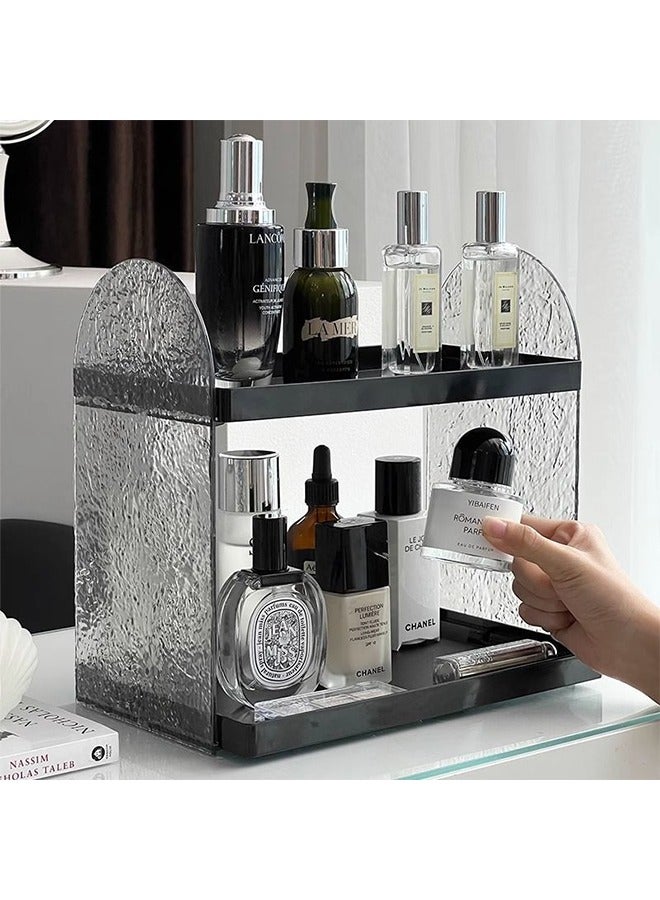 يلا جوي منظم العطور، منظم المكياج، منظم الحمام الأكريليكي، رف تخزين مستحضرات التجميل العصري، رمادي وأسود - Image 2