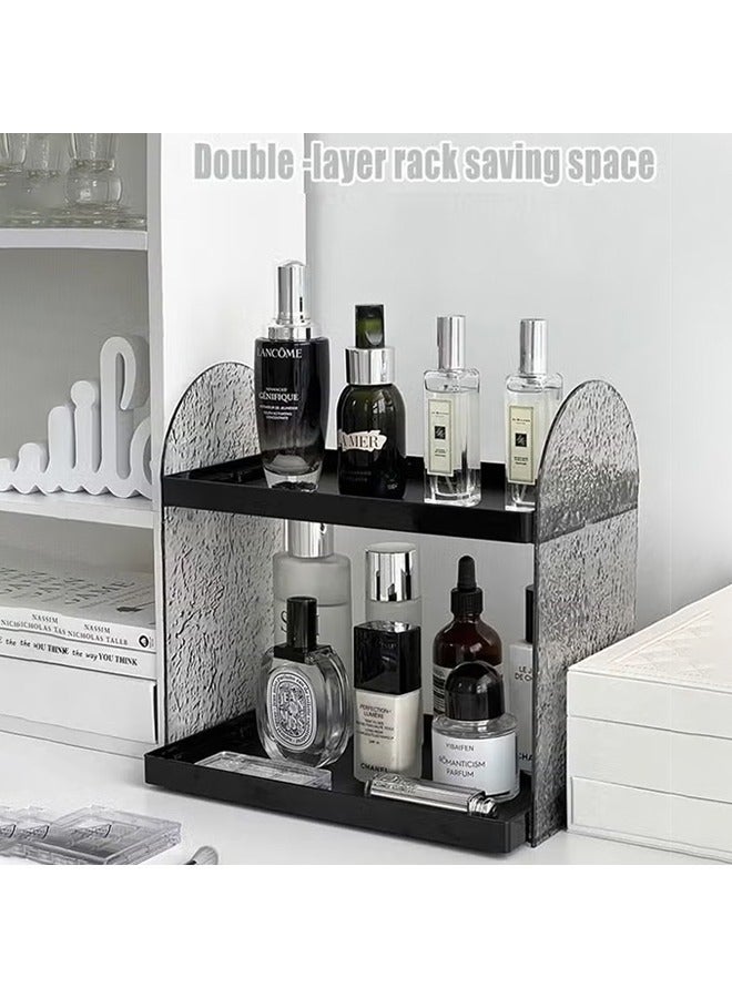 يلا جوي منظم العطور، منظم المكياج، منظم الحمام الأكريليكي، رف تخزين مستحضرات التجميل العصري، رمادي وأسود - Image 3