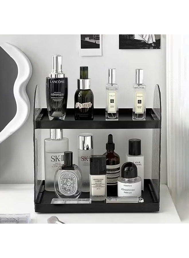 يلا جوي منظم العطور، منظم المكياج، منظم الحمام الأكريليكي، رف تخزين مستحضرات التجميل العصري، رمادي وأسود - Image 5