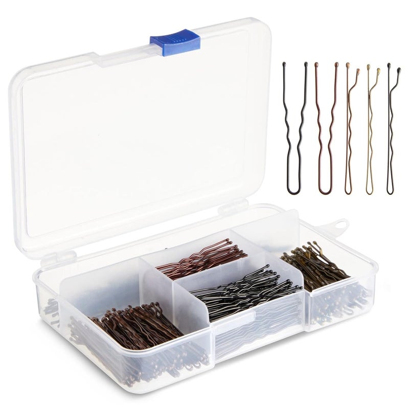 Okuna Outpost 360 Pack 2 Inch Hair Pins with Clear Holder Bulk Set of Bobby Pins in 2 Styles and 4 Colors