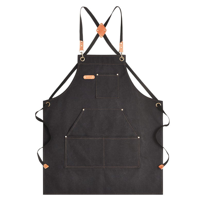 Aoomzoon Canvas Aprons for Men Chef Apron, Work Apron with Large Pockets - Durable 16oz Heavy Duty Cross Back, BBQ, Cooking (Blackâ‘¡, 1 Pack) - Image 1