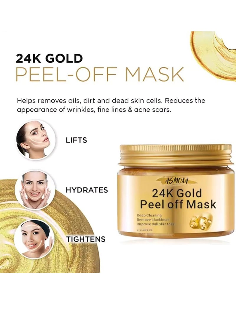 ASMOXA 120g 24K Gold Collagen peel Off Mask Anti Aging Lifting Illuminating and Revitalizing Remove Blackheads Dirt and Oils with Hyaluronic Acid and Collagen Gold Firming Peel Off Face Mask  - Image 4
