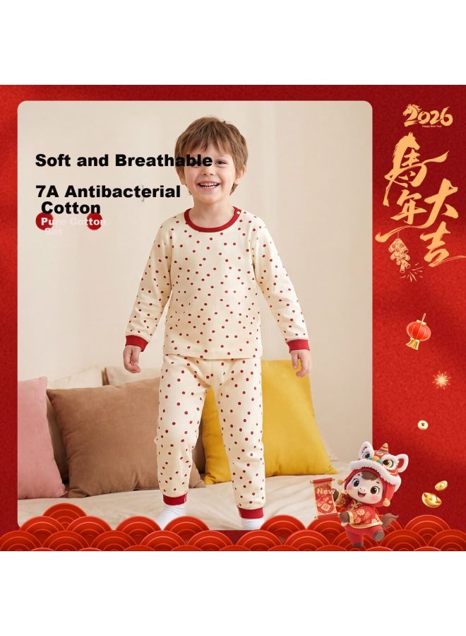 Mumuwu 7a Antibacterial Baby And Toddler Thermal Underwear Set Uni Autumn Winter Warm Base Layer School Uniform Essential Long Sleeve Top And Pants Two-piece Set - Image 1