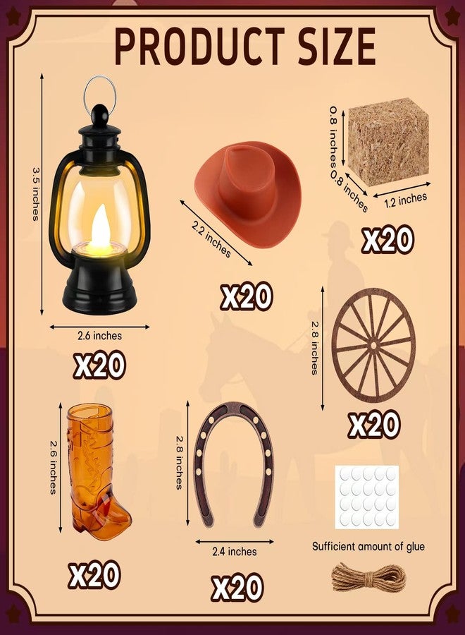 PLUVAVA 120 Pieces Western Theme Party Centerpiece Cowboy Party Decor with Mini Lantern Cowboy Hat Boot Shot Hay Bales Horseshoe Wagon Wheel for Western Birthday Wedding Rustic Country Decor (120 PCS) - Image 2