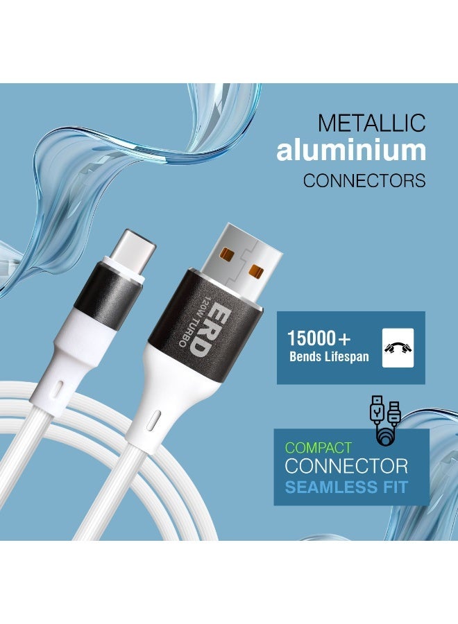 ERD كابل ERD USB-A إلى USB-C، شحن سريع توربو بقوة 120 واط ونقل بيانات عالي السرعة | سلك متين وخفيف الوزن بطول متر واحد | عمر افتراضي يصل إلى 15000 انحناءة | للهواتف الذكية والأجهزة اللوحية وغيرها - Image 4