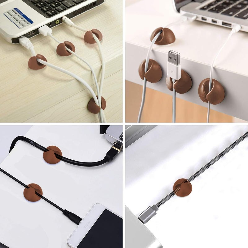 CHEFBEE 8 Pack Adhesive Cable Clips, Cable Cord Holder Organizer Management System for Desk, Wire Clips for All Your Computer, Electrical, Charging or Mouse Cord, Coffee - Image 5