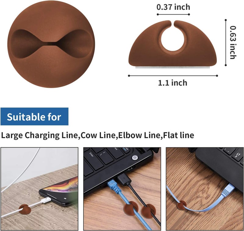 CHEFBEE 8 Pack Adhesive Cable Clips, Cable Cord Holder Organizer Management System for Desk, Wire Clips for All Your Computer, Electrical, Charging or Mouse Cord, Coffee - Image 2