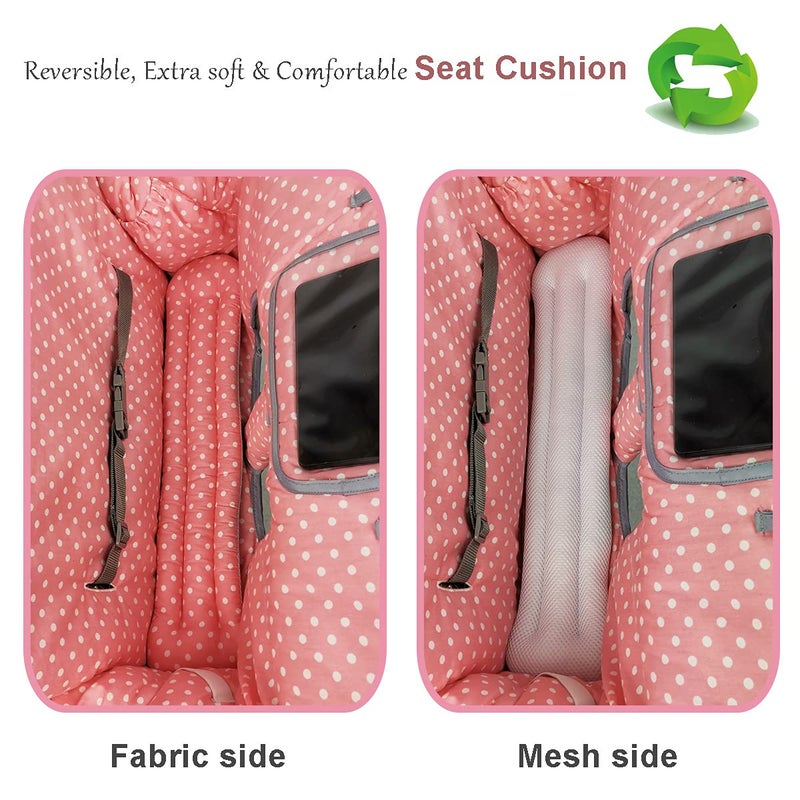 ICOPUCA Shopping Cart Cover, 2 in 1 cart Cover for Babies N high Chair Cover, Padded Grocery cart Cover for Baby Girl boy, with 1” Thick/Removable/Reversible Cushion, Pink dots; - Image 3