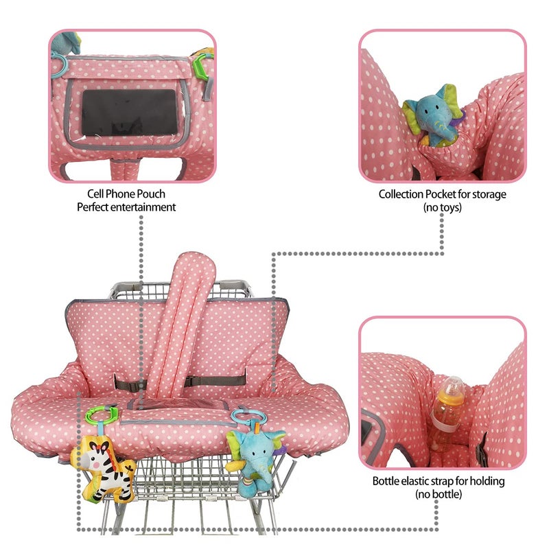 ICOPUCA Shopping Cart Cover, 2 in 1 cart Cover for Babies N high Chair Cover, Padded Grocery cart Cover for Baby Girl boy, with 1” Thick/Removable/Reversible Cushion, Pink dots; - Image 4