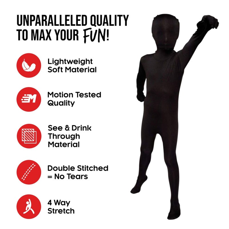 Morphsuits Kids Black Bodysuit Costume, Shadow Costume Kids, Black Full Body Suit Halloween, All-Black Morph Suit Boys, Full Black Body Suit, Small - Image 2