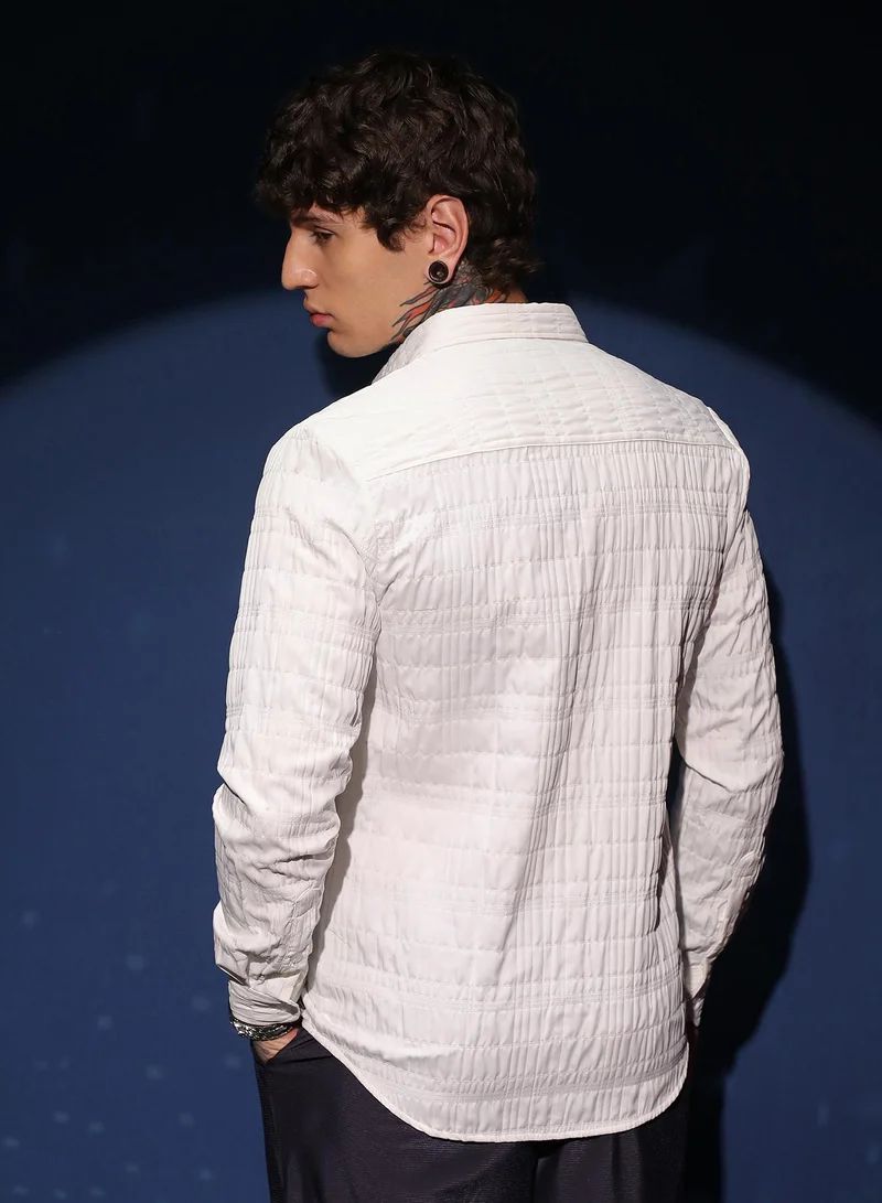 CAHOOT  Men's Cream White Grid-Tactile Shirt for Men | Best Price UAE