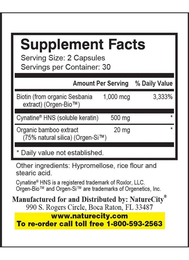 NatureCity - Truehns Hair Skin Nail Cynatine Keratin Supplement Hair Skin & Nails Support 60 Veggie Capsules - Image 1