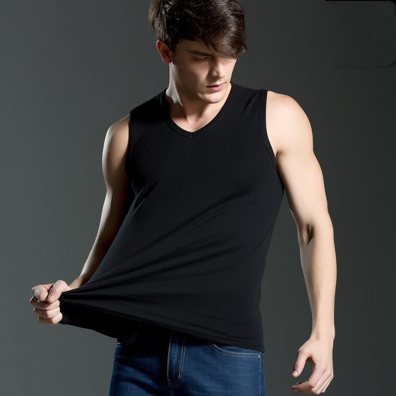 Men's Vest Sleeveless Sports Fitness Wide Shoulder Solid Color Round Neck Breathable Summer Waistle T-shirt Undershirt V-neck Base Repair - Image 4