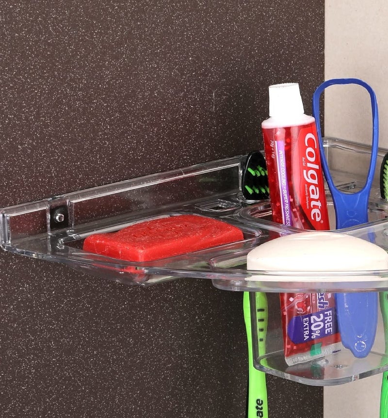 iSTAR Acrylic 5 in 1 Corner Soap case/Transparent Heavy Plastic Unbreakable Corner, Plastic Wall Shelf Acrylic Wall Shelf (Clear, Pack of 2) - Image 4