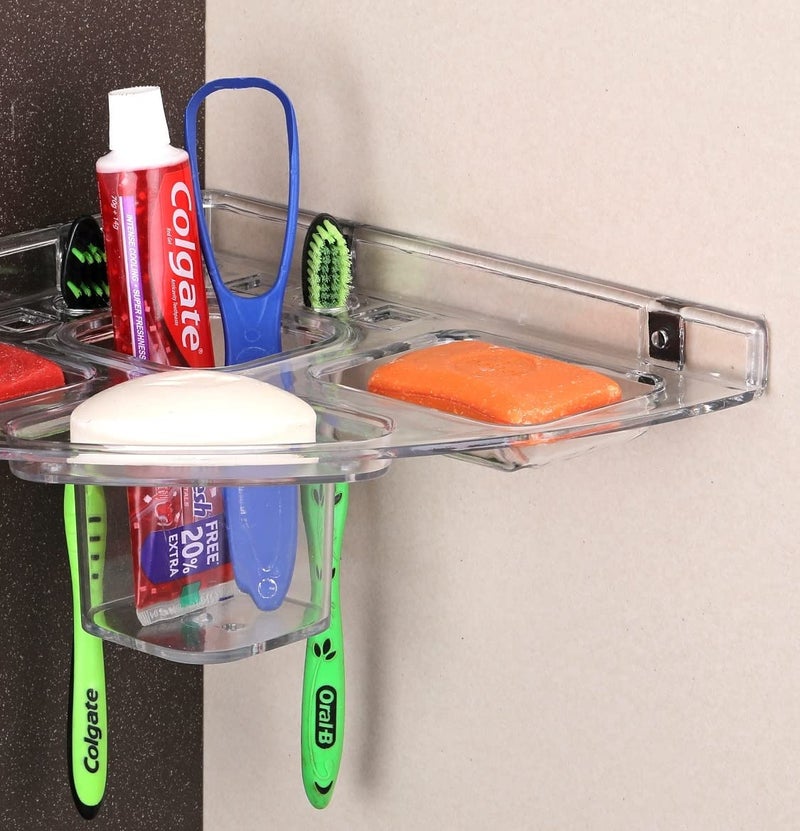 iSTAR Acrylic 5 in 1 Corner Soap case/Transparent Heavy Plastic Unbreakable Corner, Plastic Wall Shelf Acrylic Wall Shelf (Clear, Pack of 2) - Image 3