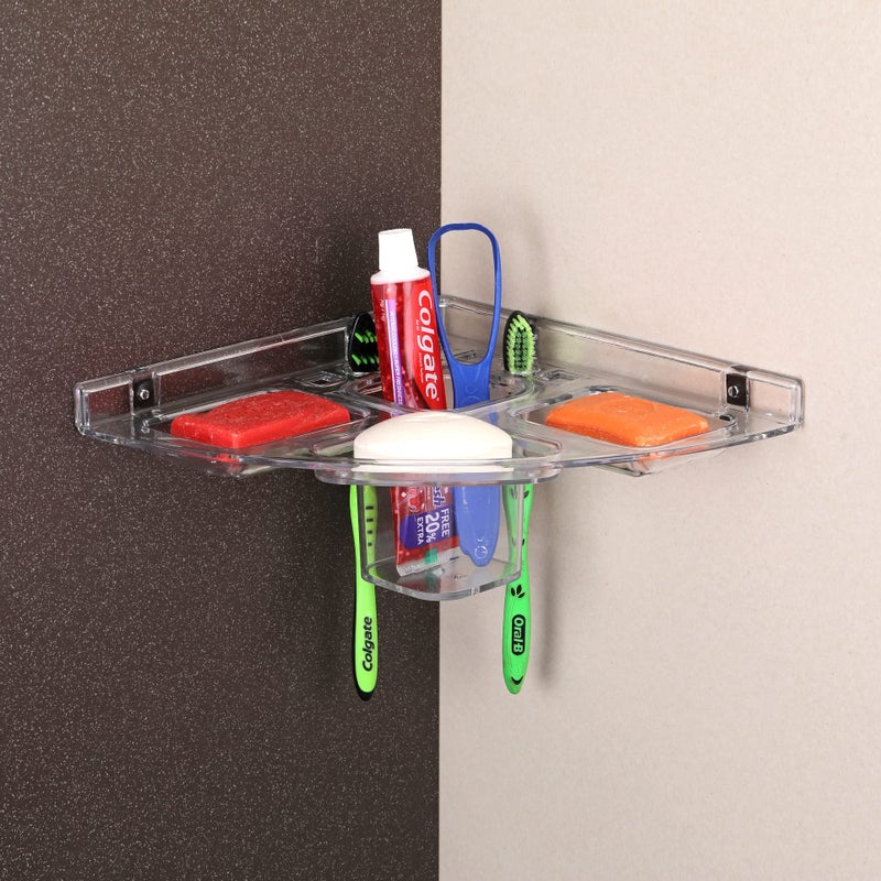 iSTAR Acrylic 5 in 1 Corner Soap case/Transparent Heavy Plastic Unbreakable Corner, Plastic Wall Shelf Acrylic Wall Shelf (Clear, Pack of 2) - Image 2