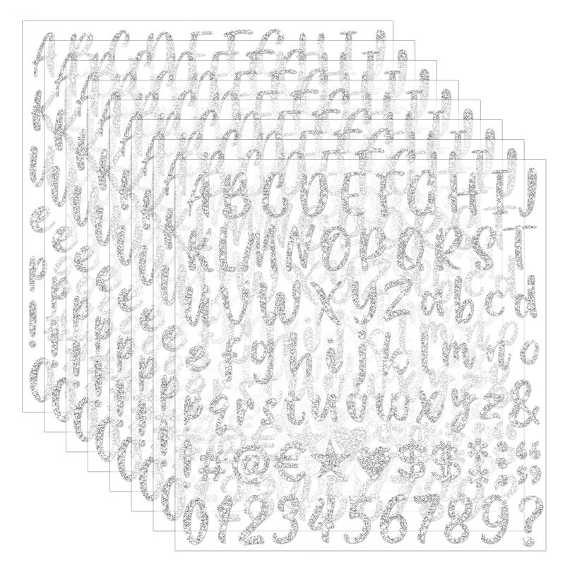 starboling 648 PCS Gold Sticker Letters,Self-Adhesive Glitter Number Stickers for Graduation Cap,Scrapbooking,Water Bottles Cup(8 Sheets Silver) - Image 1
