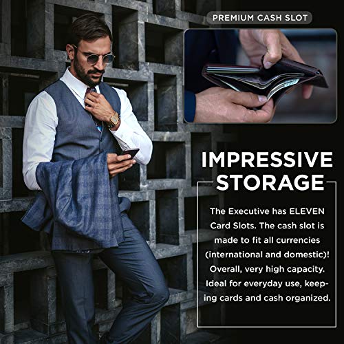 SERMAN BRANDS 2 ID Window Wallet for Men RFID Blocking Leather, Bifold Top Flip, Extra Capacity Travel Wallet (Charcoal Black Executive) - Image 5