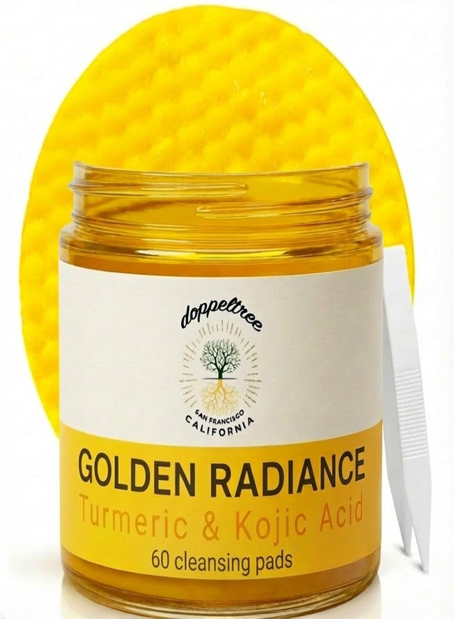 Doppeltree Turmeric & Kojic Acid Wash-Off Cleansing Pads (60 thick pads), Face Scrub Exfoliation Cleanser, Dark Spot Reduction, Brightening and Clarifying - Helps Improve Skin Tone and Glow - Image 1