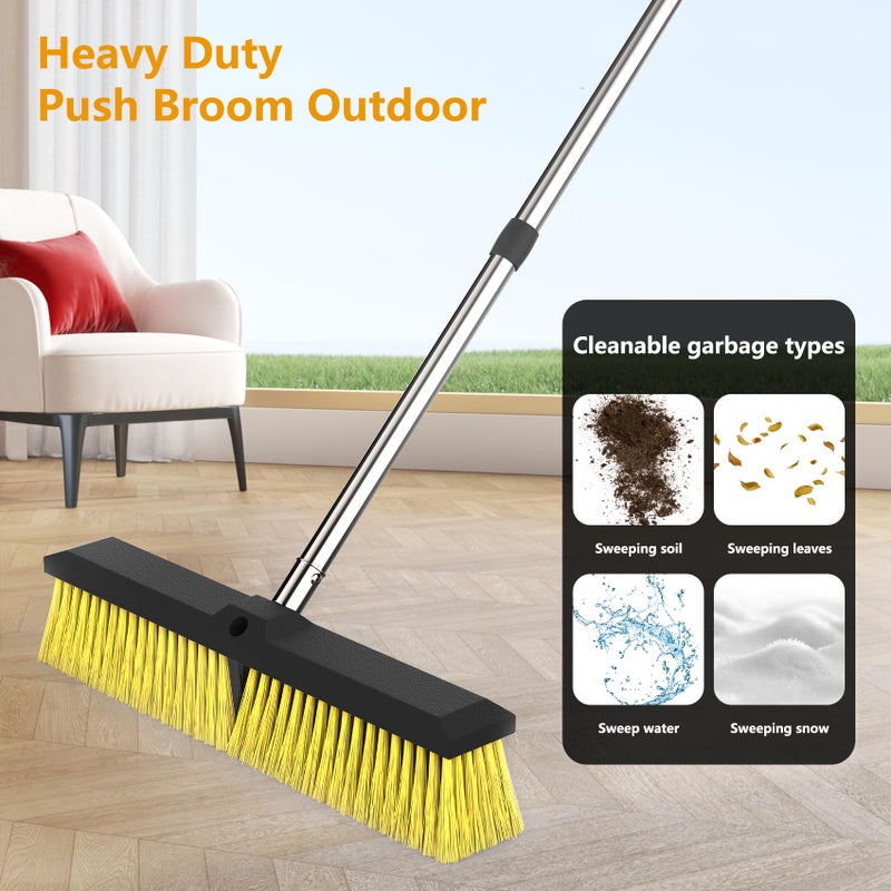 Elapun 18 Inches Push Broom Outdoor with 65" Adjustable Handle, Heavy Duty Outdoor Broom with Stiff Bristles, for Cleaning Yard, Garage, Shop, Driveway, Wood, Stone, Deck, Concrete, and Tile Floor. - Image 2