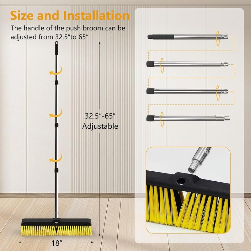 Elapun 18 Inches Push Broom Outdoor with 65" Adjustable Handle, Heavy Duty Outdoor Broom with Stiff Bristles, for Cleaning Yard, Garage, Shop, Driveway, Wood, Stone, Deck, Concrete, and Tile Floor. - Image 5