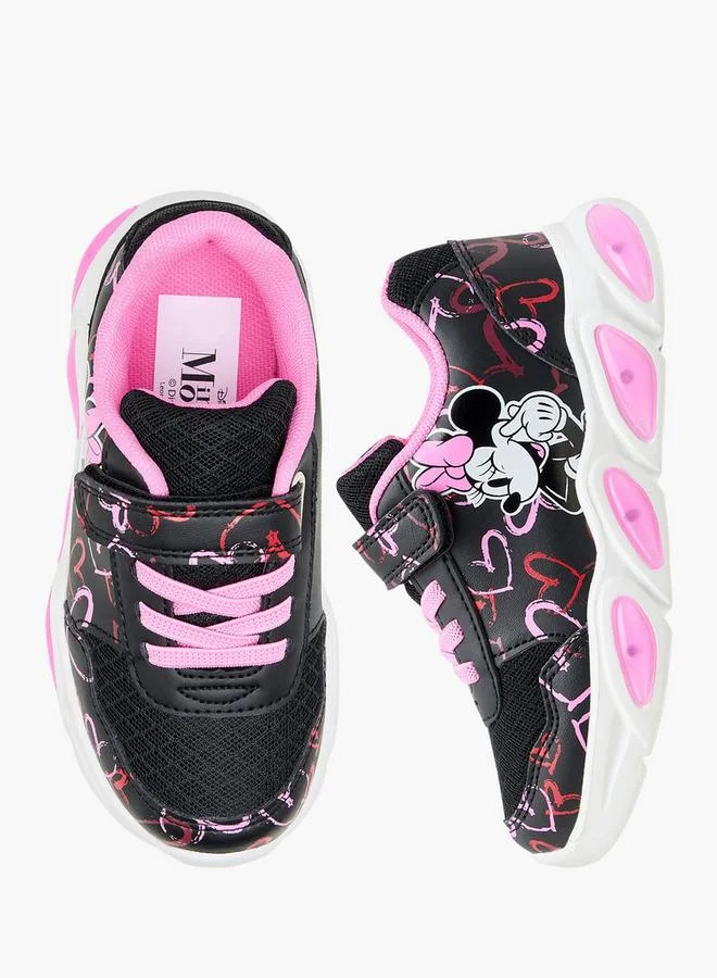 ديزني Miney Mouse Print Light-Up Sneakers With Hook And Loop Closure