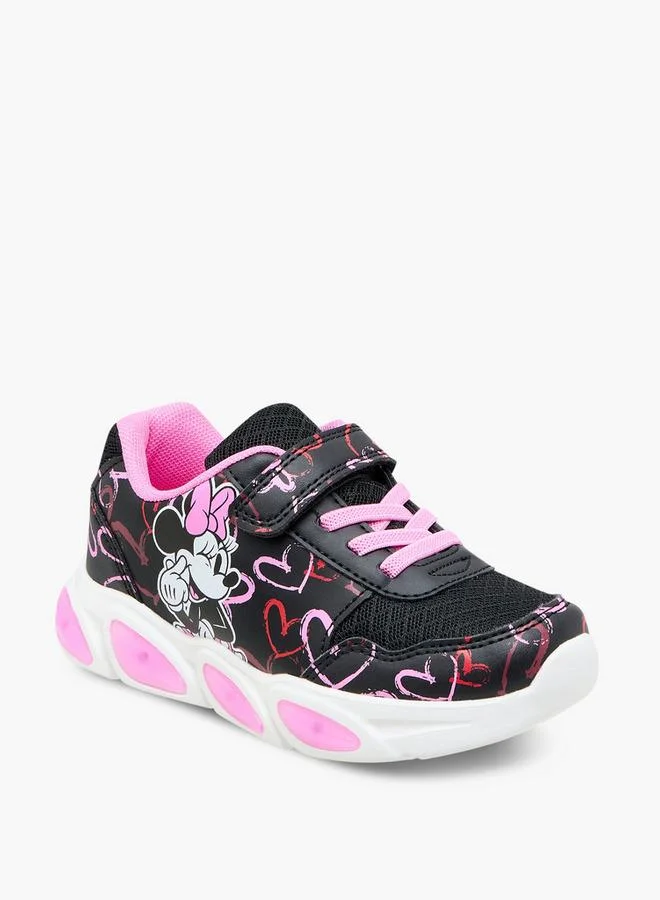 ديزني Miney Mouse Print Light-Up Sneakers With Hook And Loop Closure
