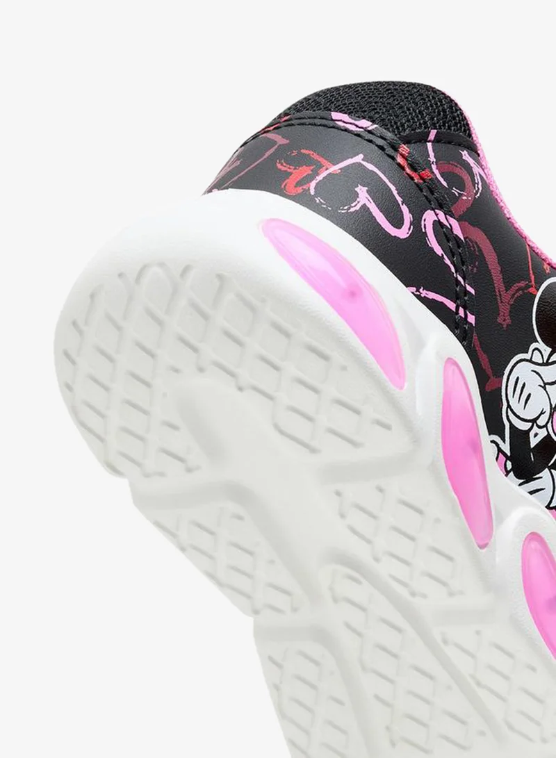 Disney BLACK Miney Mouse Print Light-Up Sneakers With Hook And Loop Closure for Women | Best Price UAE