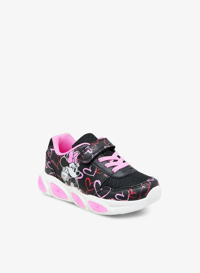 ديزني Miney Mouse Print Light-Up Sneakers With Hook And Loop Closure