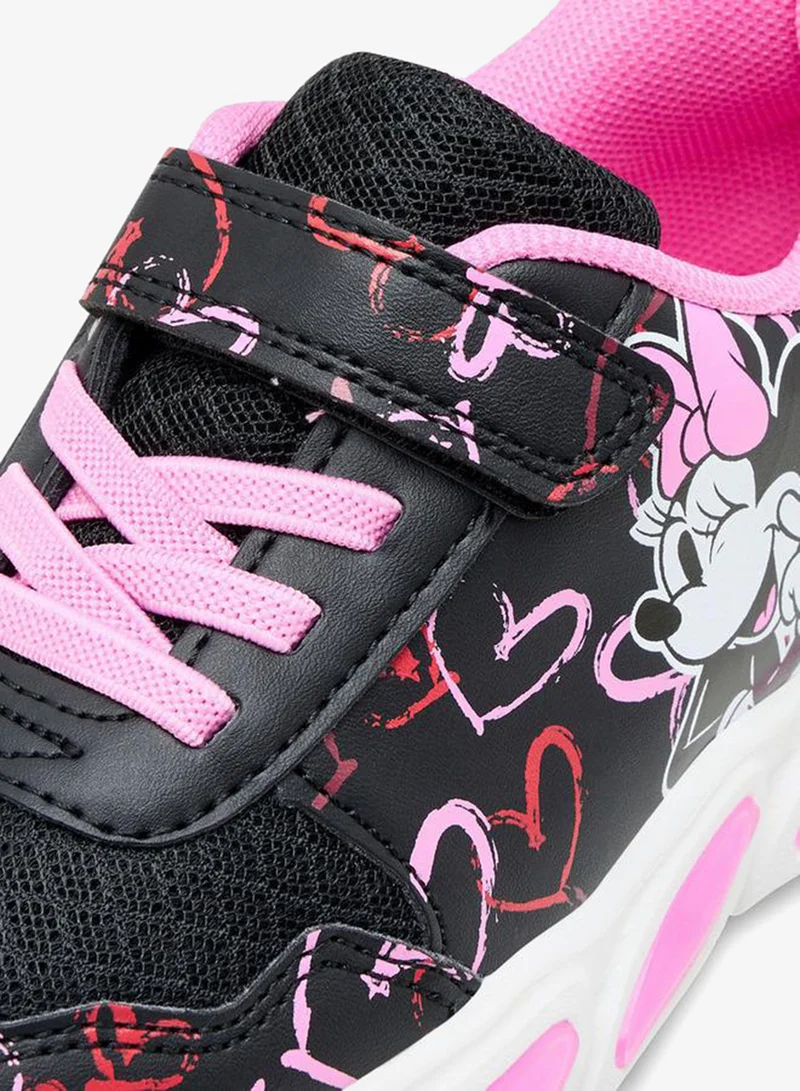 Disney BLACK Miney Mouse Print Light-Up Sneakers With Hook And Loop Closure for Women | Best Price UAE