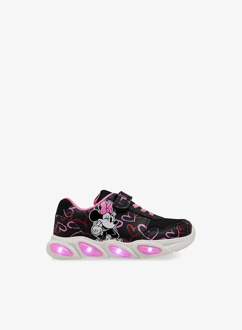 Disney BLACK Miney Mouse Print Light-Up Sneakers With Hook And Loop Closure for Women | Best Price UAE
