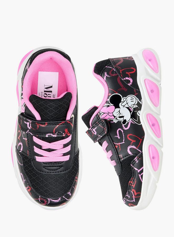 Disney Miney Mouse Print Light-Up Sneakers With Hook And Loop Closure - Image 1