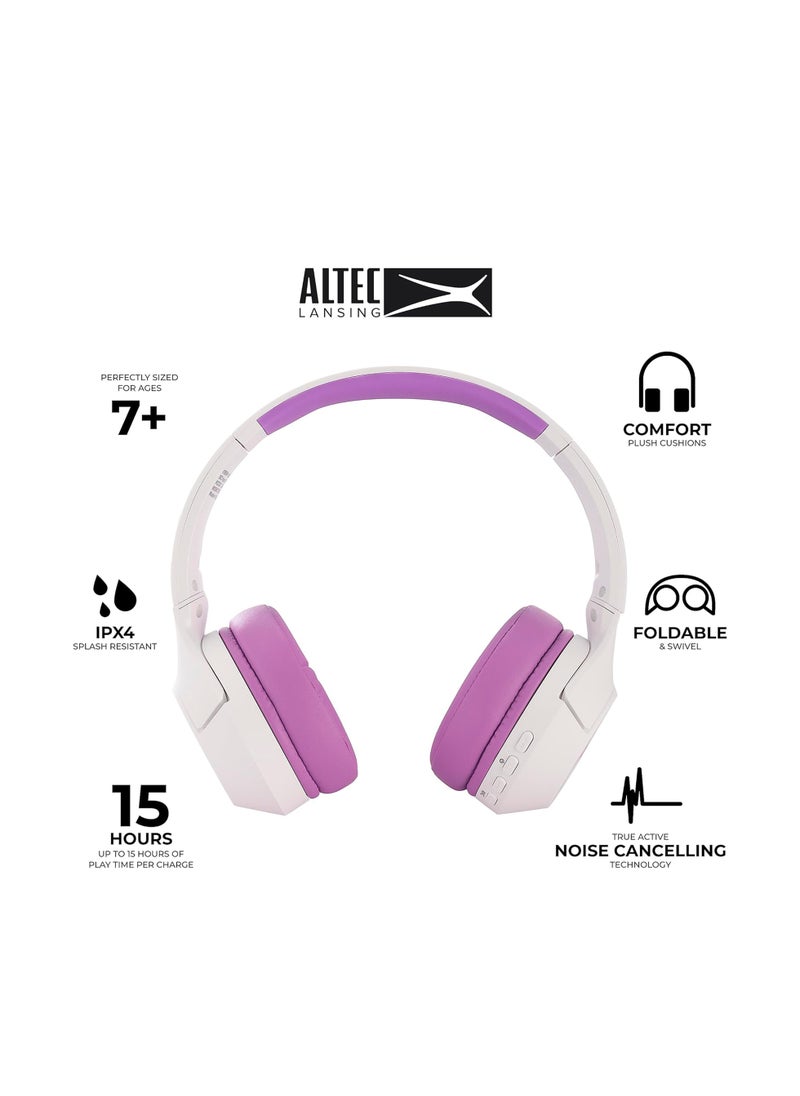 Altec Lansing Kid Safe Noise Cancelling Wireless Headphones 30 Hours Play Time, 85dB Volume Limit, Foldable Design, Powerful Sound, Active Noise Cancellation, Splash resistant IPX4, Purple  - Image 2