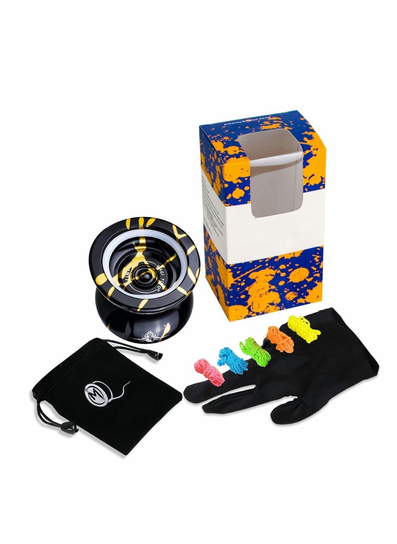 Y&D - YOYO N11 Professional Unresponsive Yoyo Alloy Aluminum YoYo Ball (Black with Golden) Bag, Glove and 5 Strings - Image 1