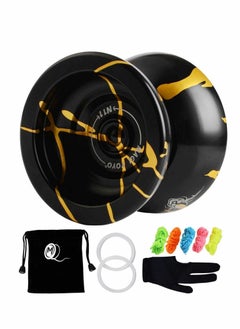 YOYO N11 Professional Unresponsive Yoyo Alloy Aluminum YoYo Ball (Black with Golden) Bag, Glove and 5 Strings