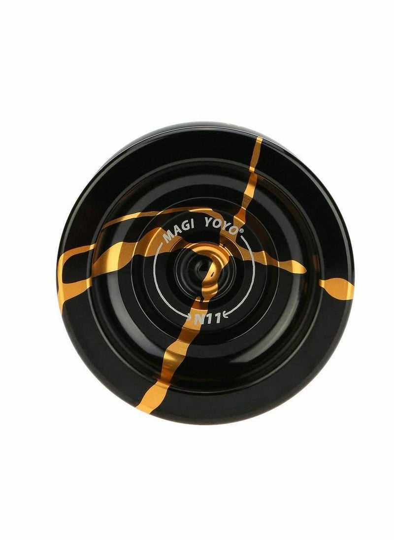 Y&D - YOYO N11 Professional Unresponsive Yoyo Alloy Aluminum YoYo Ball (Black with Golden) Bag, Glove and 5 Strings - Image 1