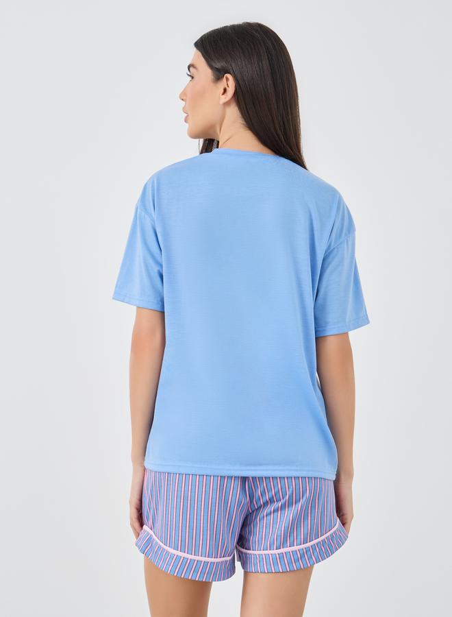 Styli Ocean Theme Paradise Graphic T-Shirt and Striped Short Set - Image 5